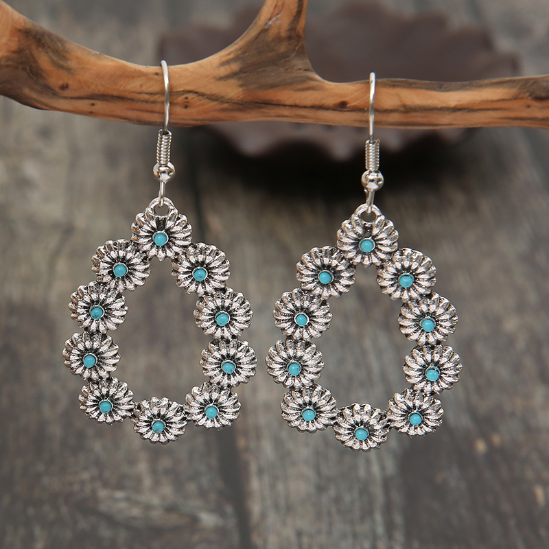 Women's Turquoise Drop Flower Earrings