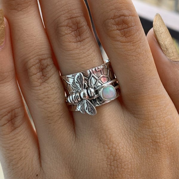 925 Bee Gemstone Meditation Spinner Ring