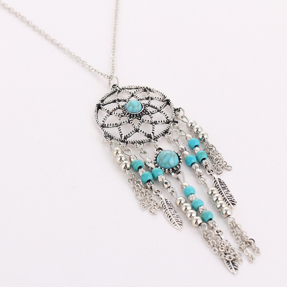 "Sedona Sky" Tassel Pendant HandEnameled Turquoise Necklace