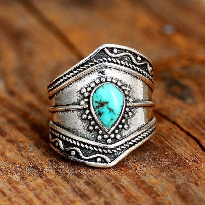 Retro Bohemian Turquoise Irregular Ring