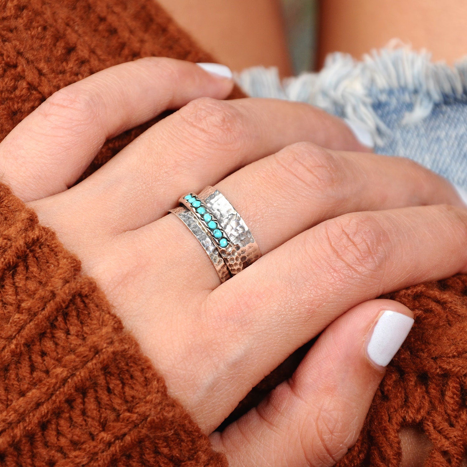S925 MultiTurquoise Large Circle Ring