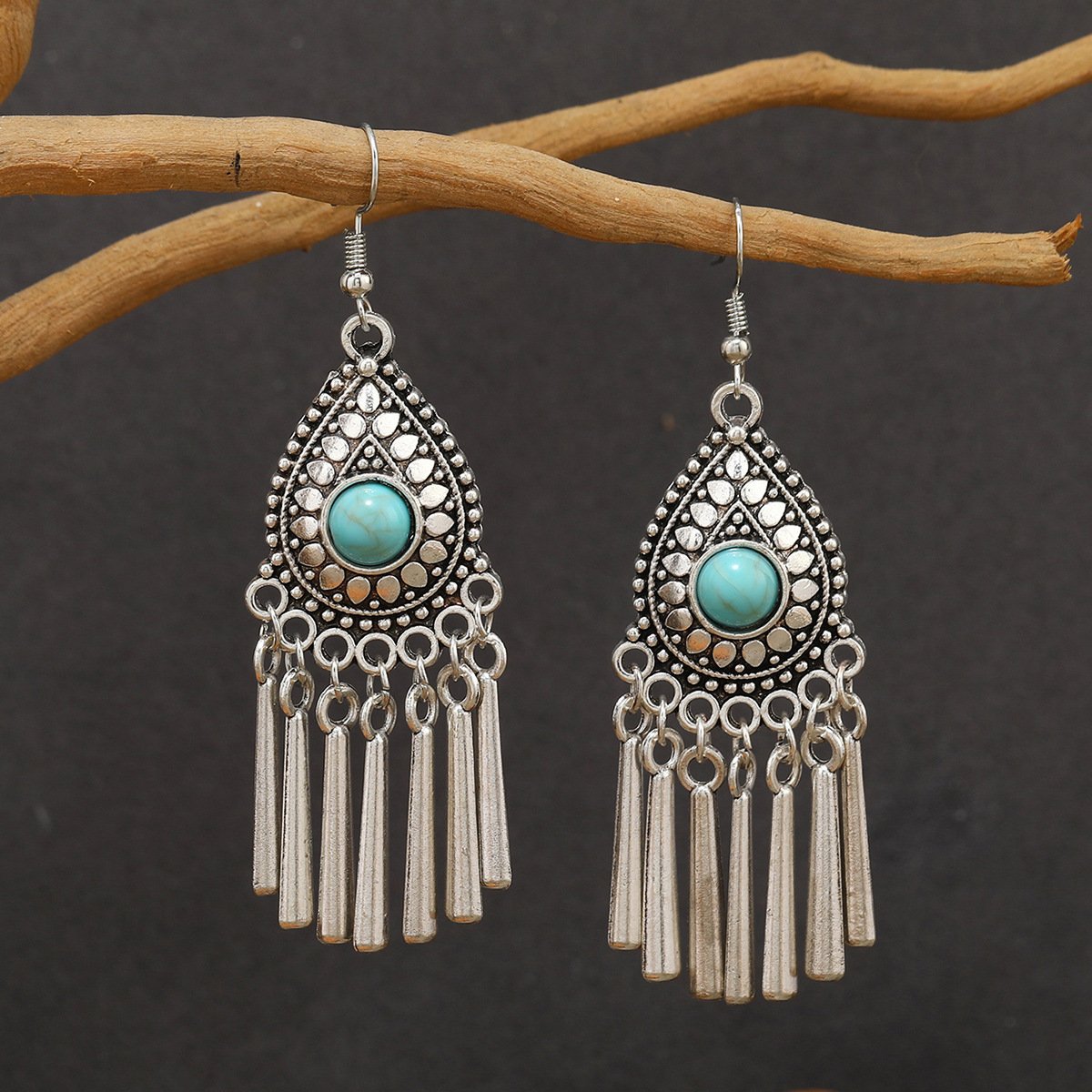 925 Pair of Round Bead Turquoise Earrings