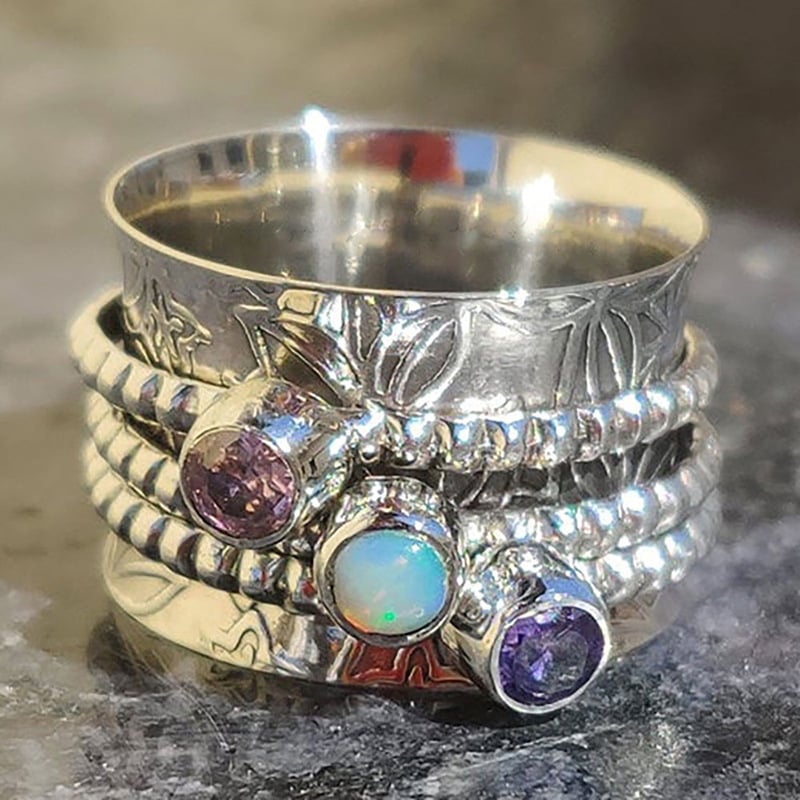 925 Sterling Silver Bohemian Gemstone Meditation Spinner Ring