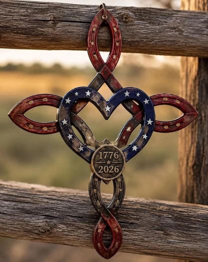 America 250th Rustic Horseshoe Cross Decor 1776 To 2026 Commemorative Wall Hanging With Red Horseshoe Details For Memorial Day Independence Day And Veterans