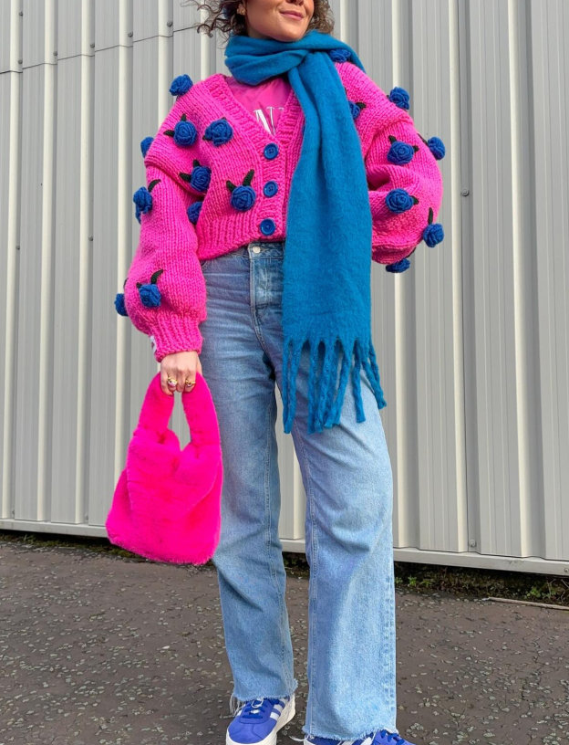 Pink knitted cardigan sweater