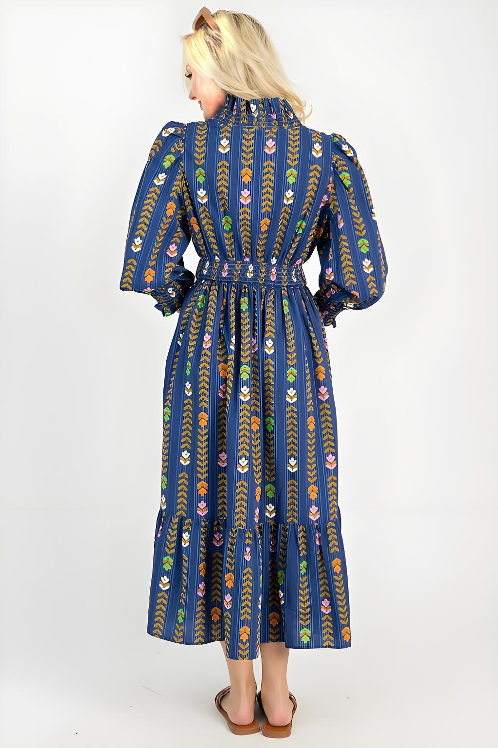 Linear Bloom Midnight Maxi Dress