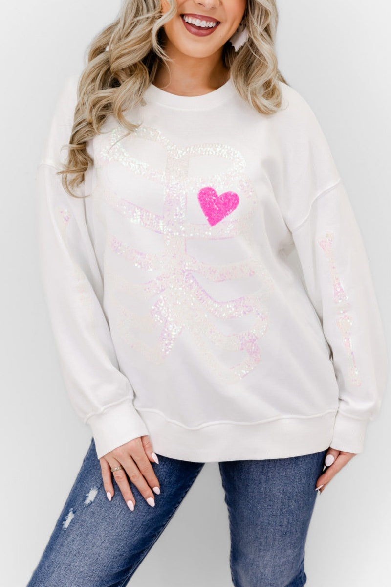 Skeleton Sequin Embellished Sweatshirt