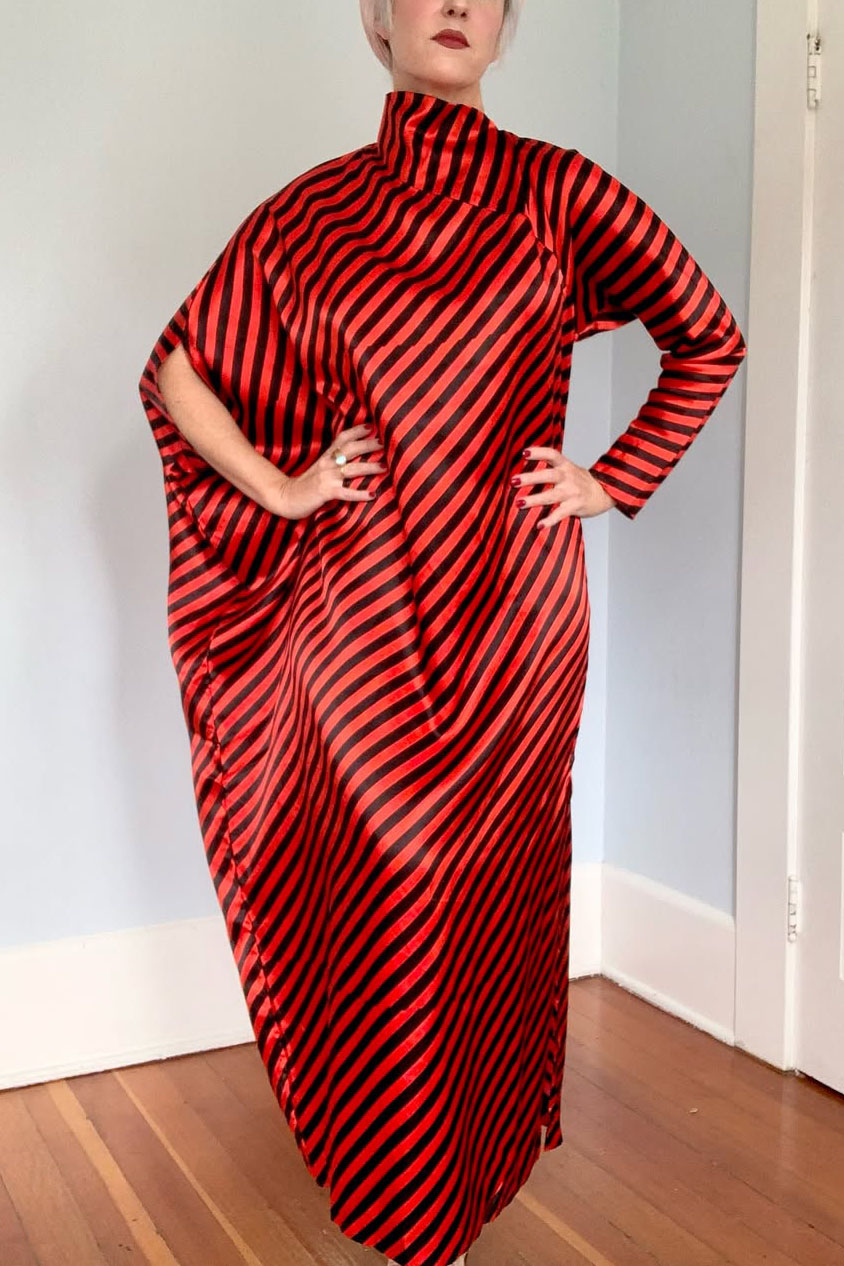 Vintage Asymmetrical Striped Dress