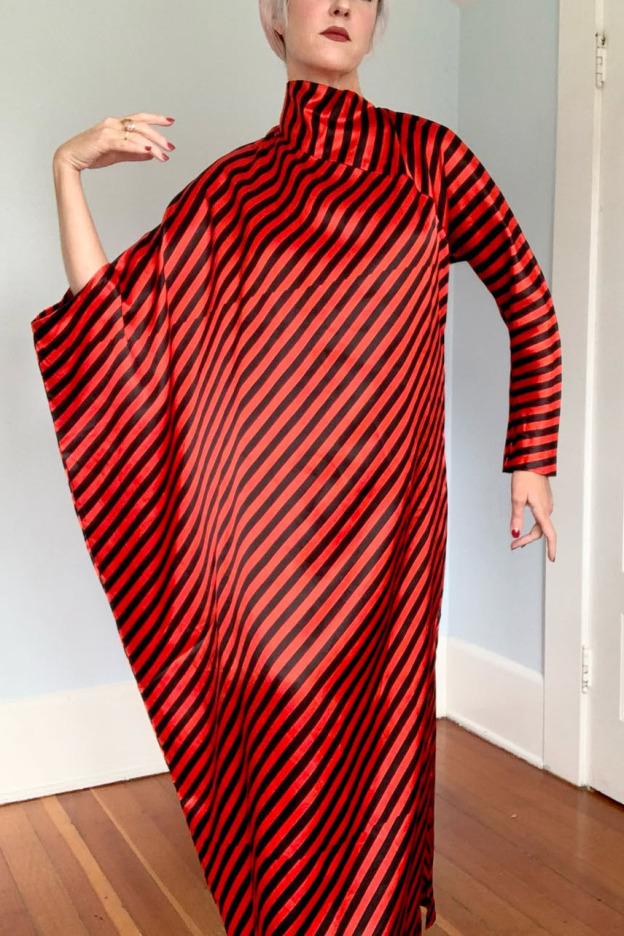 Vintage Asymmetrical Striped Dress