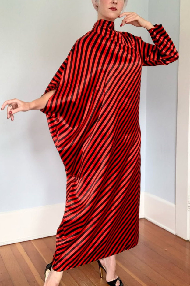 Vintage Asymmetrical Striped Dress