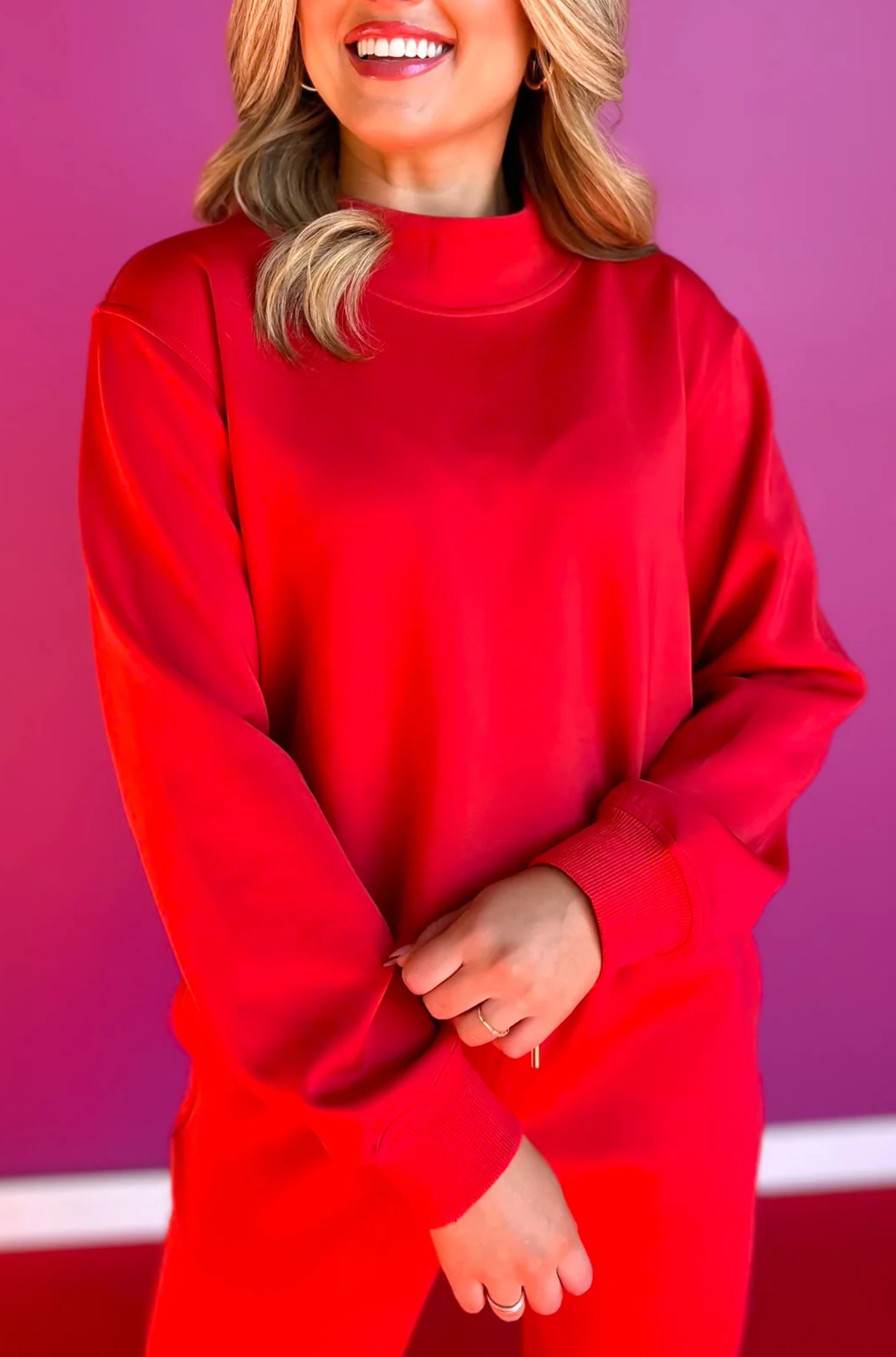 Red turtleneck sweatshirt set