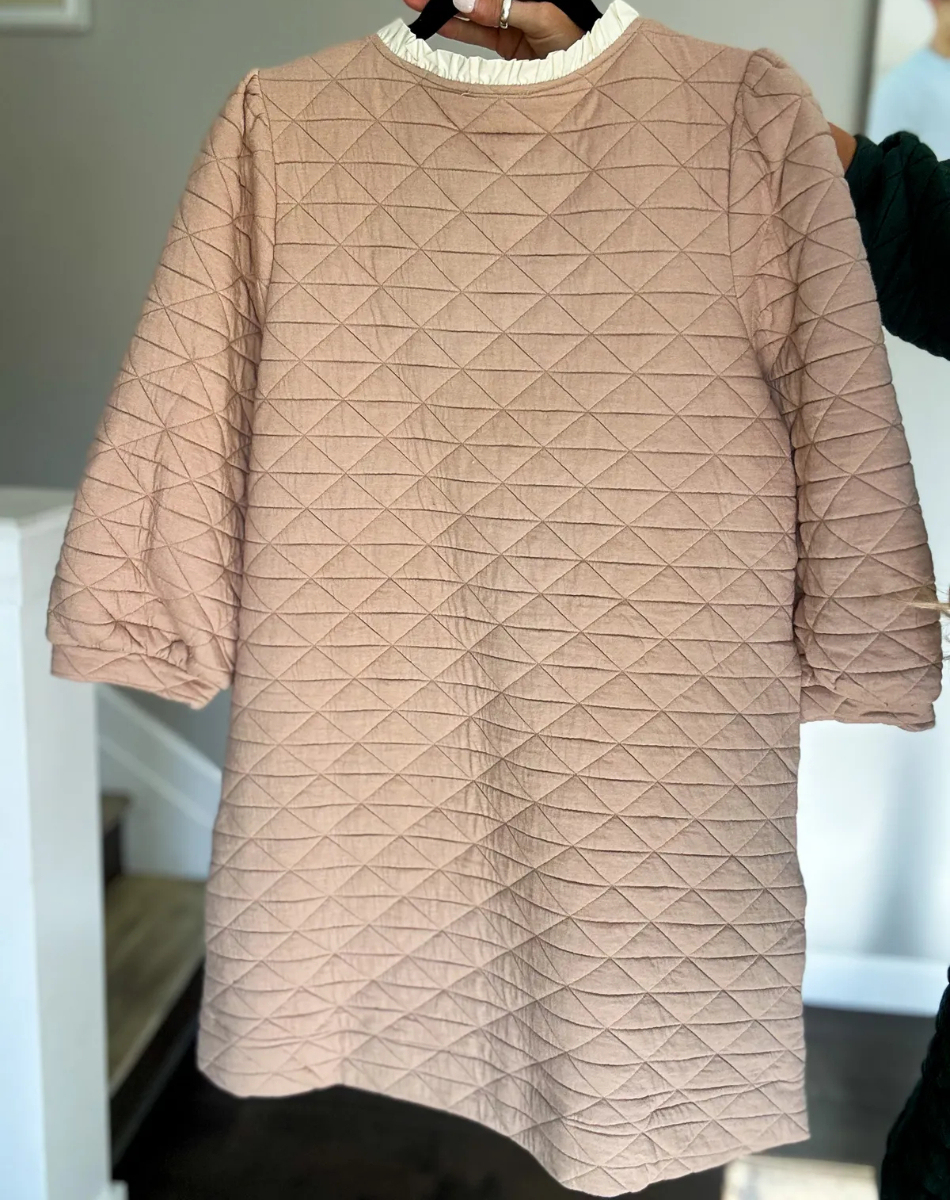 Front Bow Tie Accent Textured Shift Dress