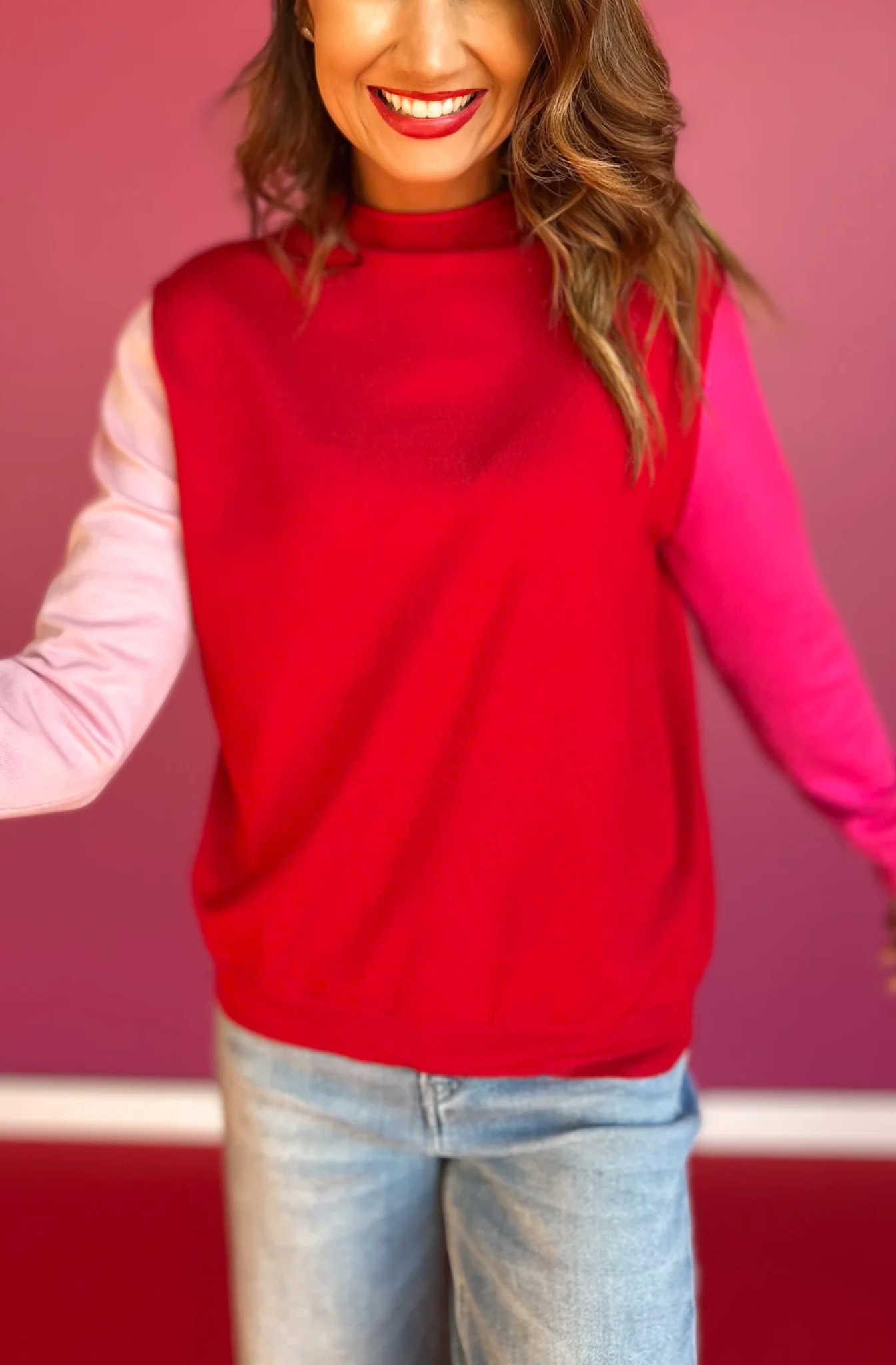 Colorblock Sweater In Red
