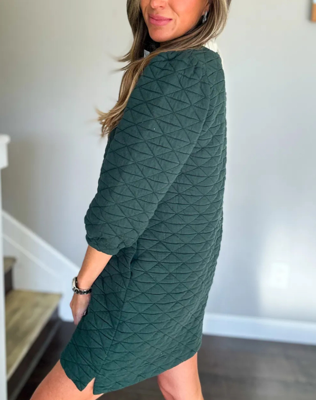 Front Bow Tie Accent Textured Shift Dress