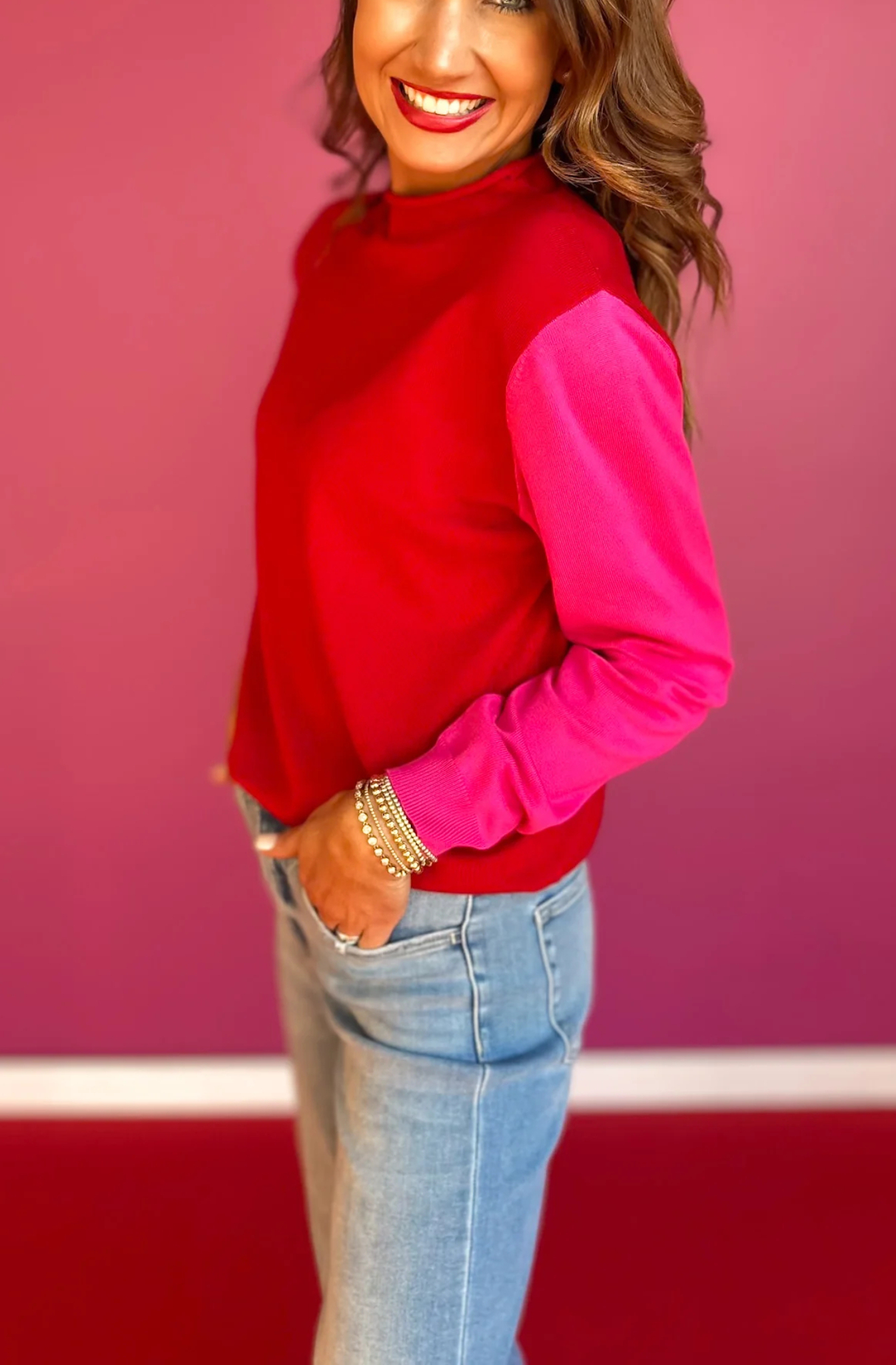 Colorblock Sweater In Red
