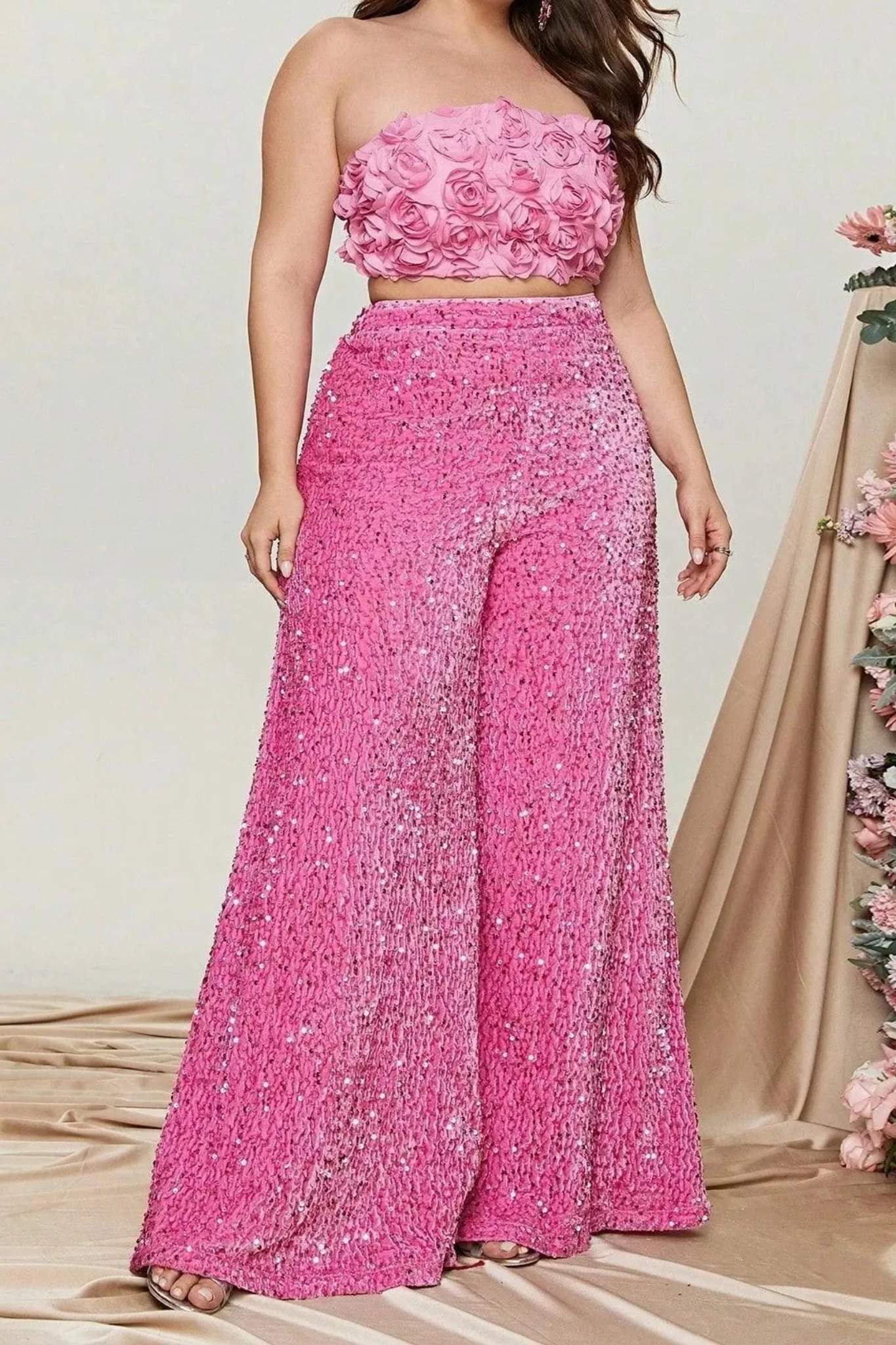 Sequined wide-leg pants