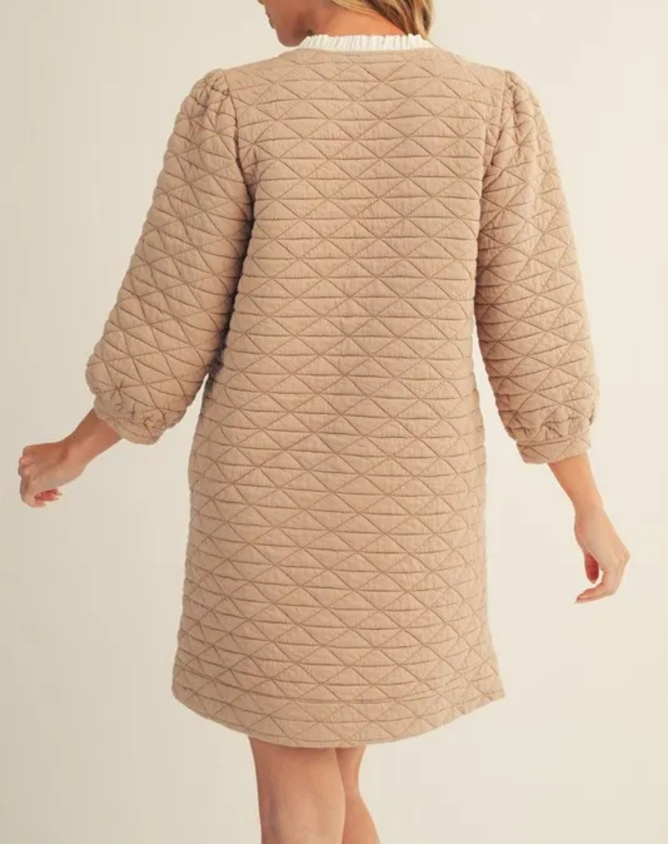 Front Bow Tie Accent Textured Shift Dress