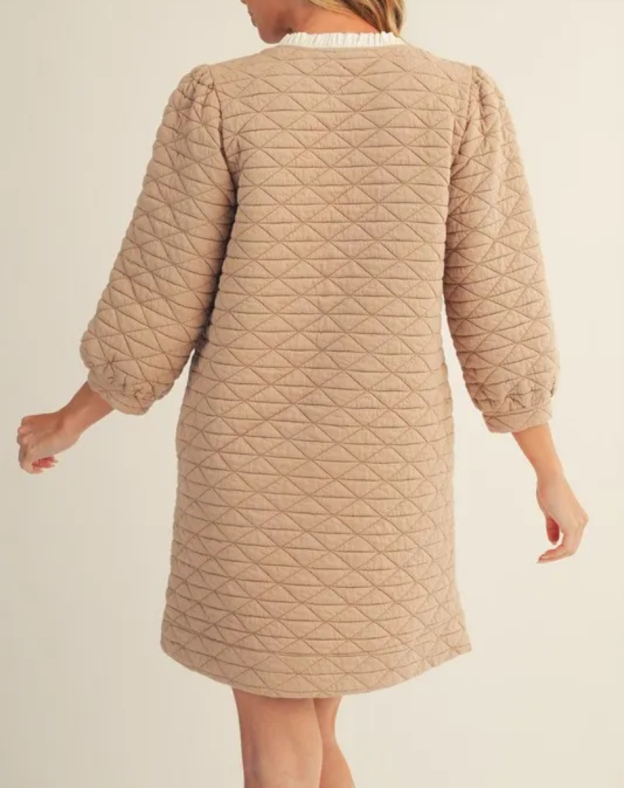 Front Bow Tie Accent Textured Shift Dress