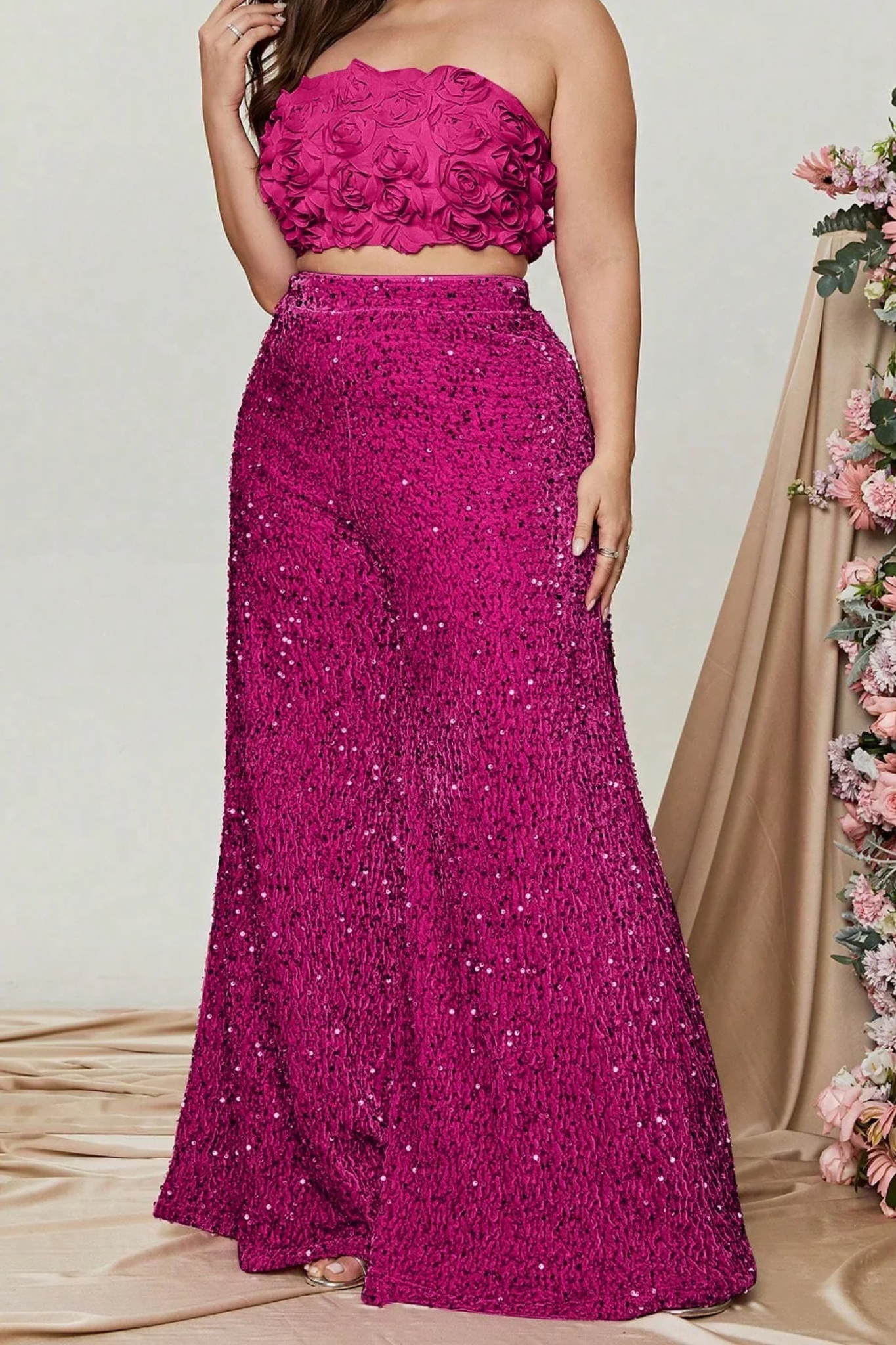 Sequined wide-leg pants