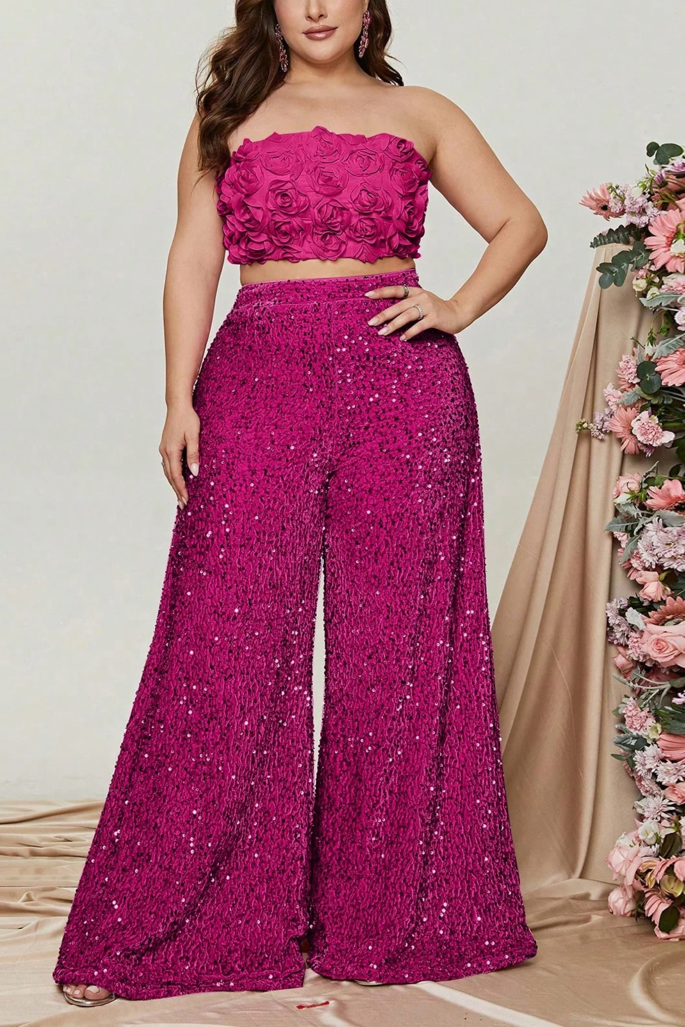 Sequined wide-leg pants