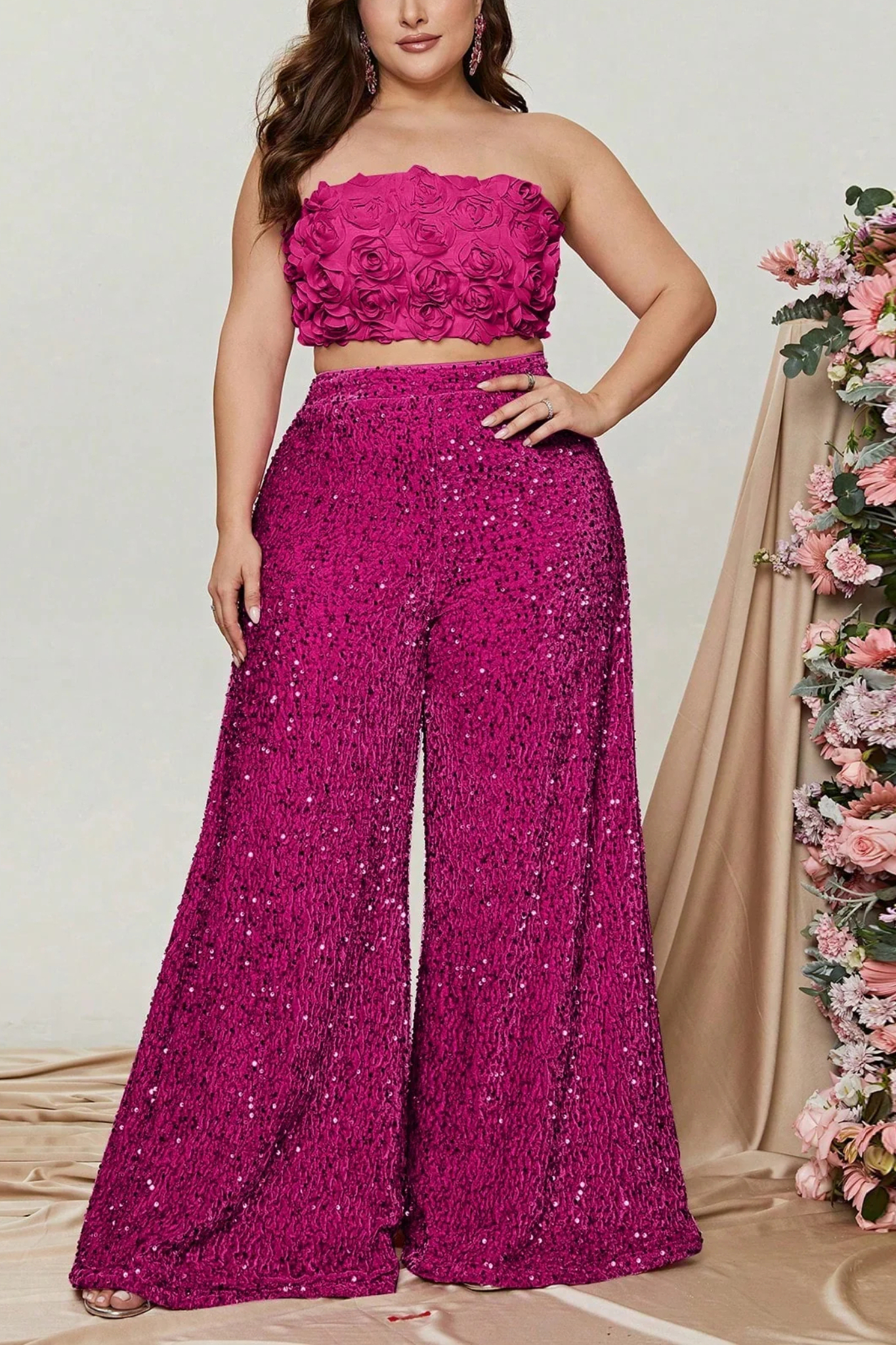 Sequined wide-leg pants