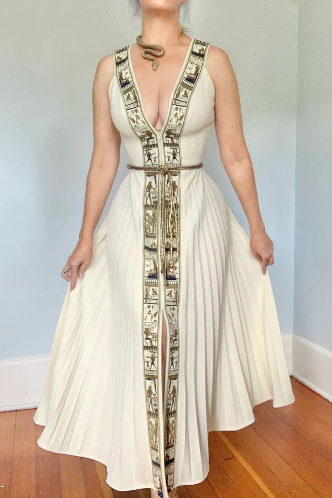 1950s Vintage Egyptian Hieroglyphics Maxi Dress