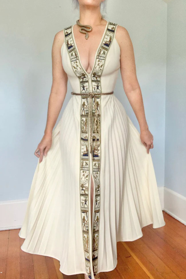 1950s Vintage Egyptian Hieroglyphics Maxi Dress
