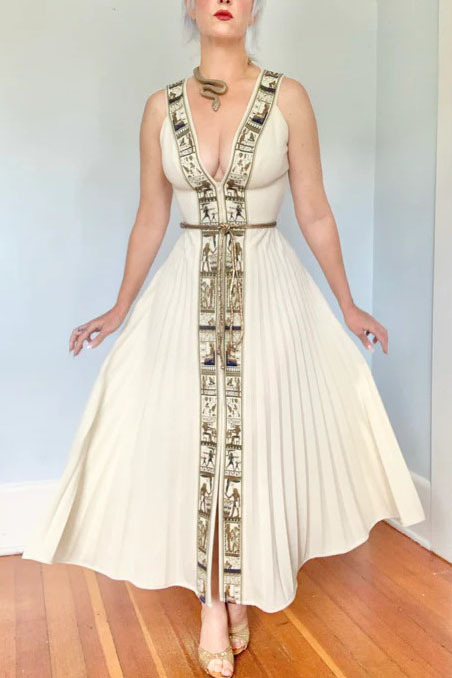 1950s Vintage Egyptian Hieroglyphics Maxi Dress