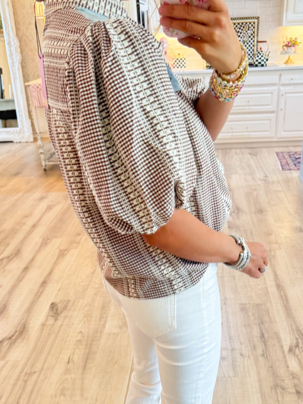 Gingham Horse Embroidered Top