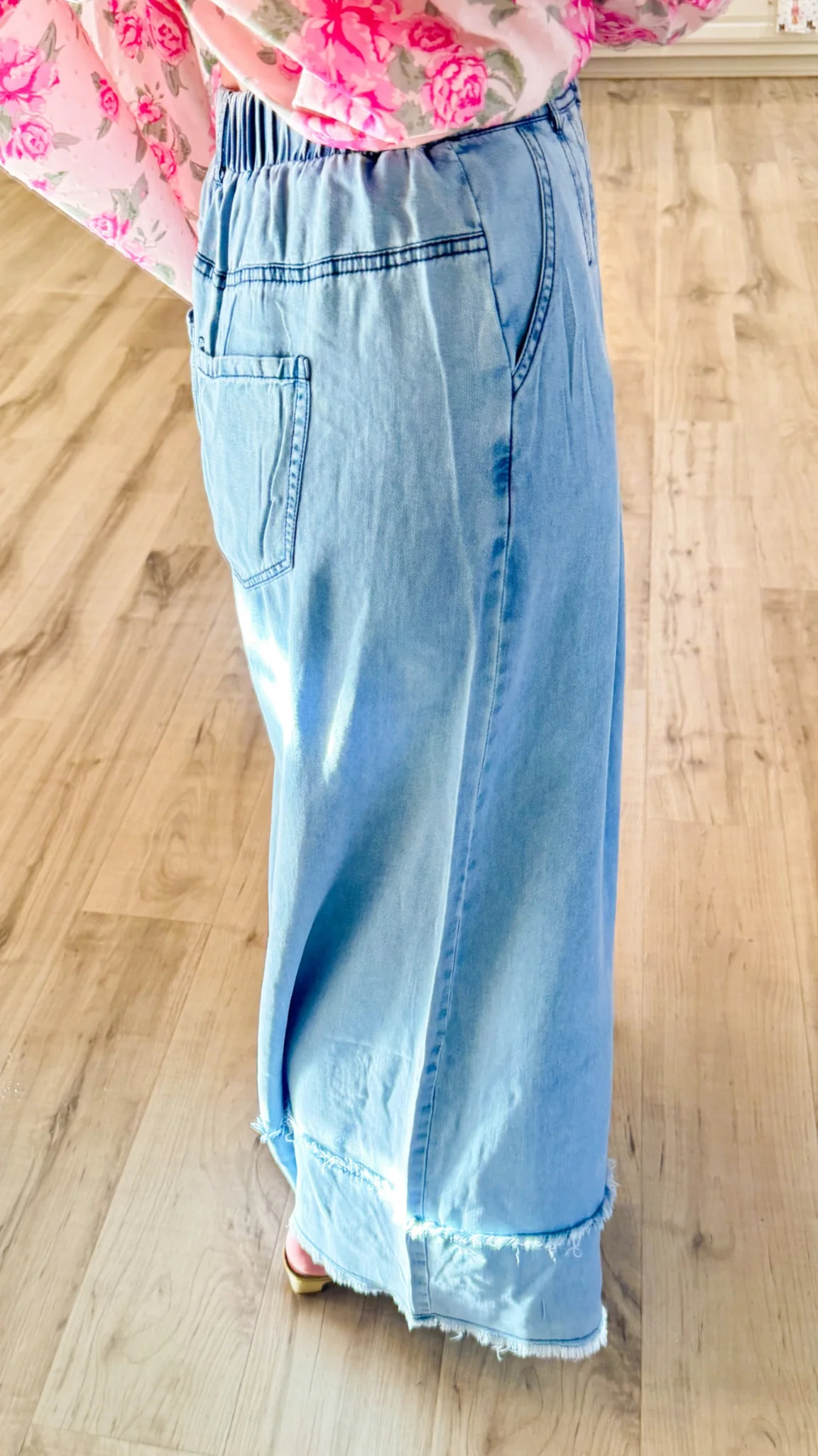 Light Denim Frayed Wide Leg Pants