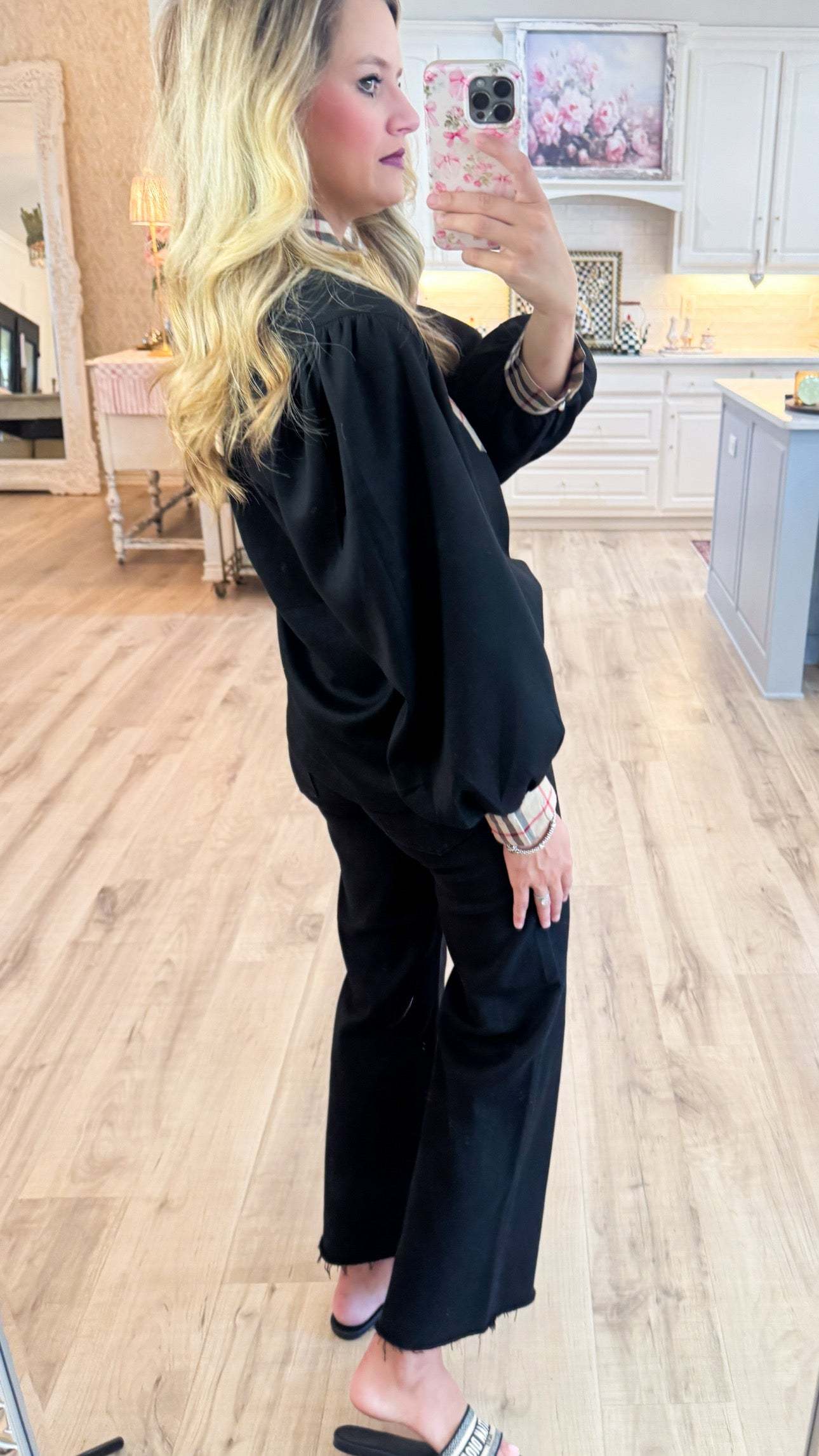 Black and Taupe Accent Blouse