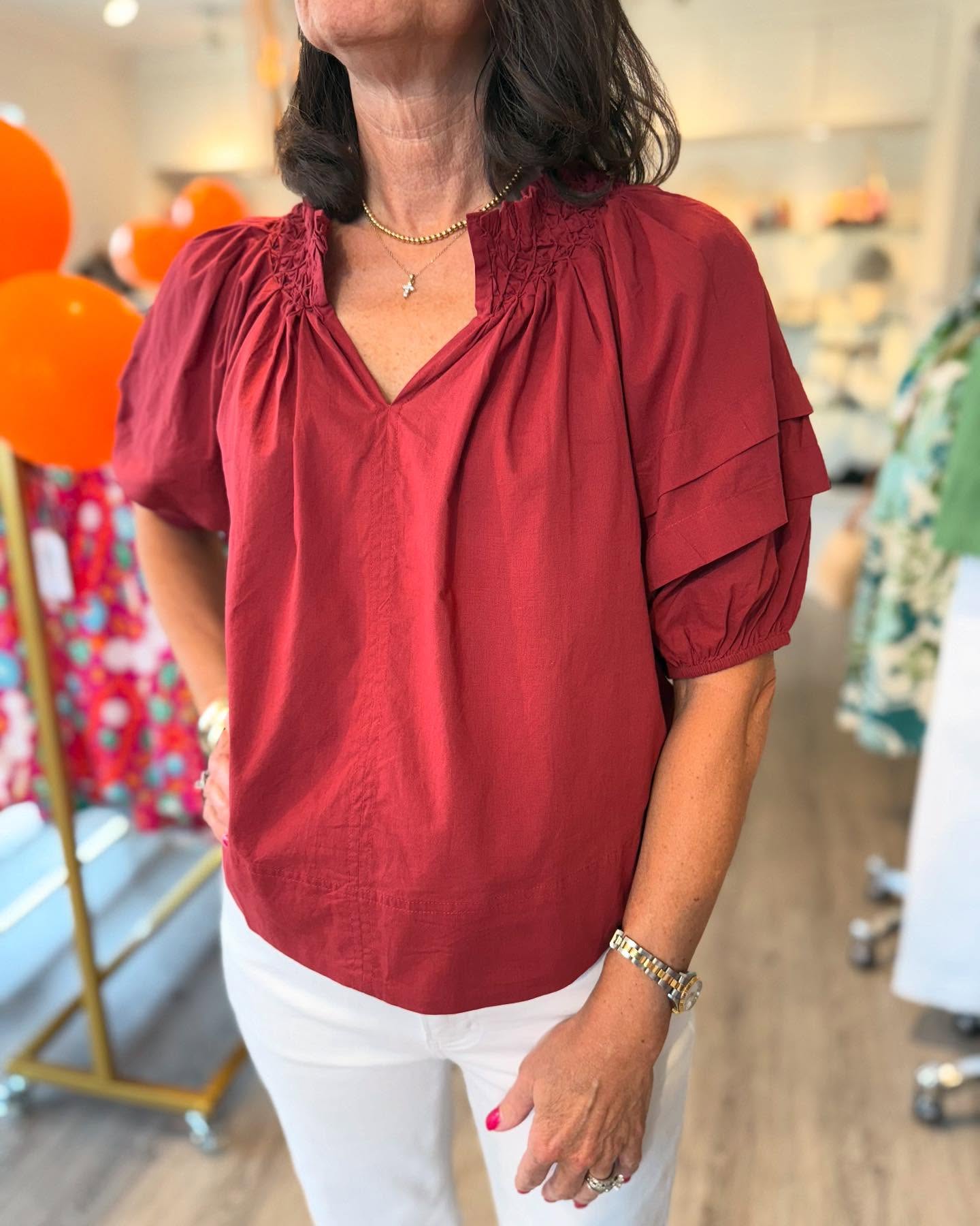 V-Neck Puff Sleeve Tops