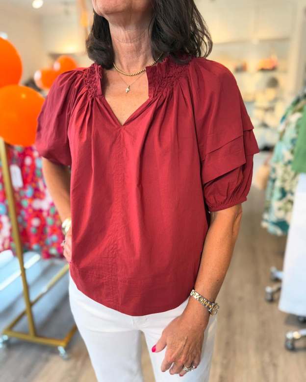 V-Neck Puff Sleeve Tops