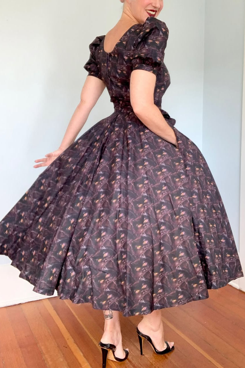 Vintage 1950s Spoooky Black Cat Dress