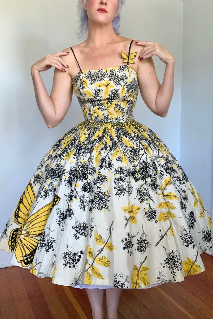 Vintage 1950s Butterfly Falling Leaves Dress