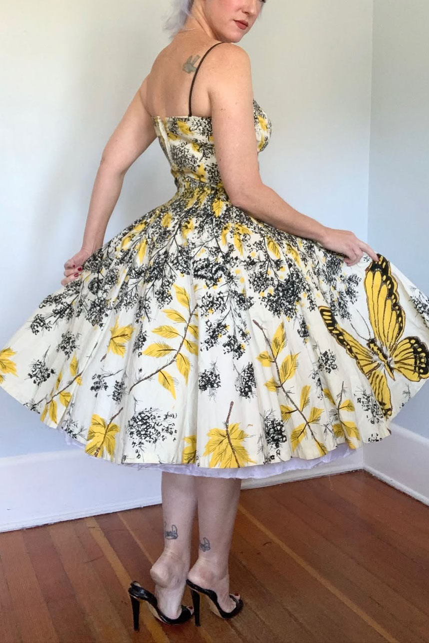 Vintage 1950s Butterfly Falling Leaves Dress
