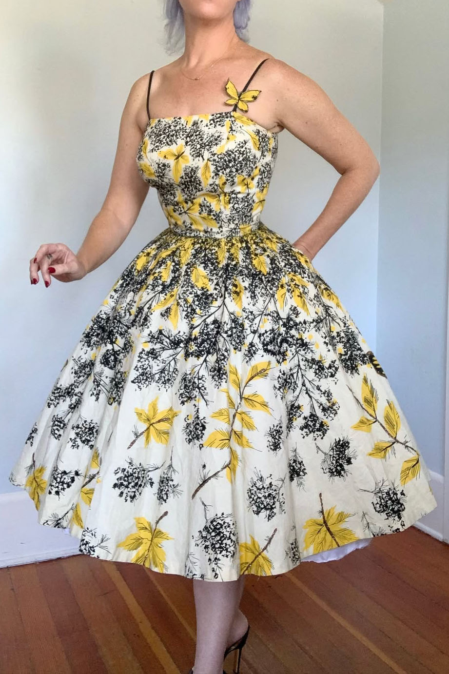 Vintage 1950s Butterfly Falling Leaves Dress
