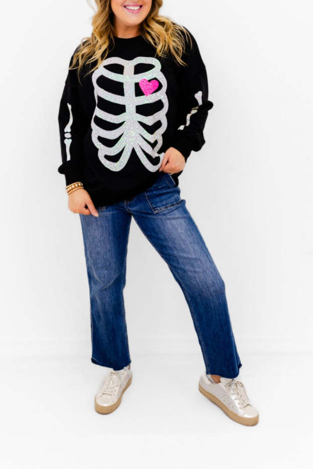 Skeleton Sequin Embellished Sweatshirt