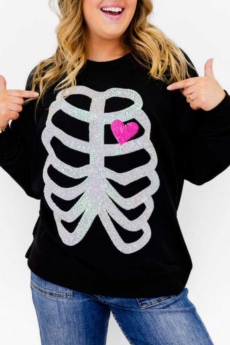 Skeleton Sequin Embellished Sweatshirt