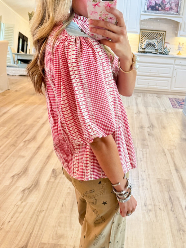 Gingham Horse Embroidered Top