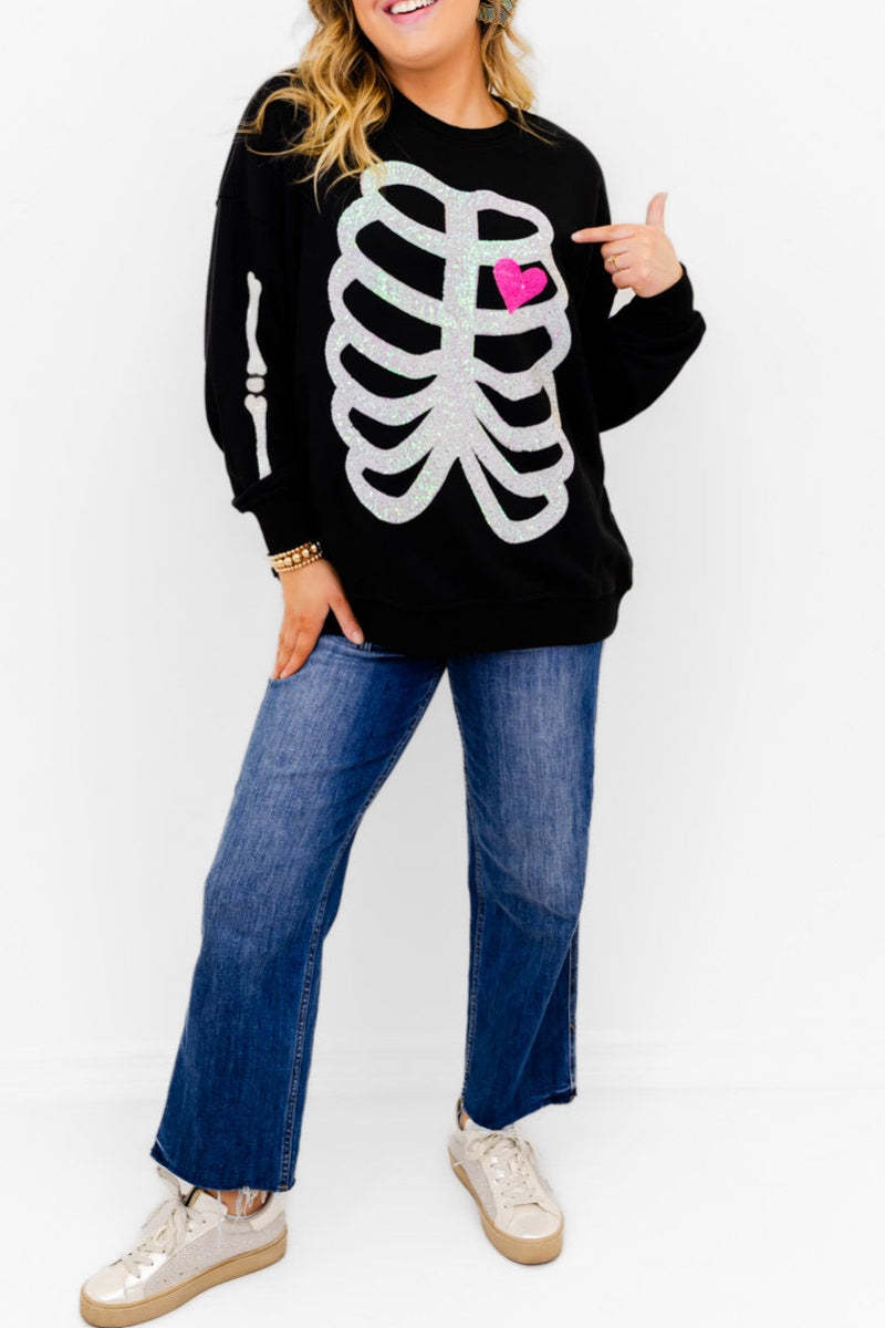 Skeleton Sequin Embellished Sweatshirt
