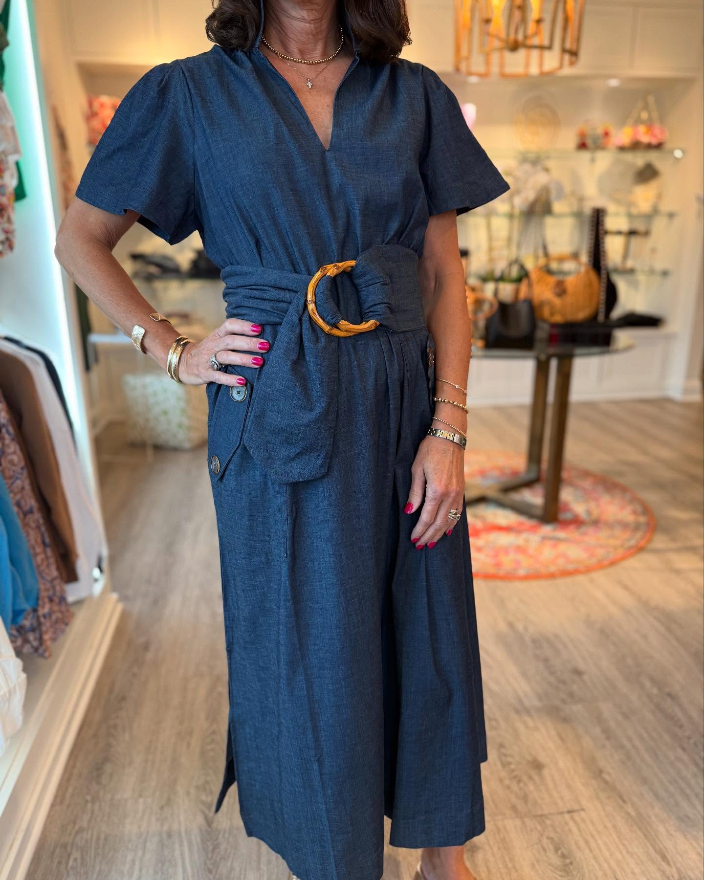 V-Neck Belt Maxi Dress