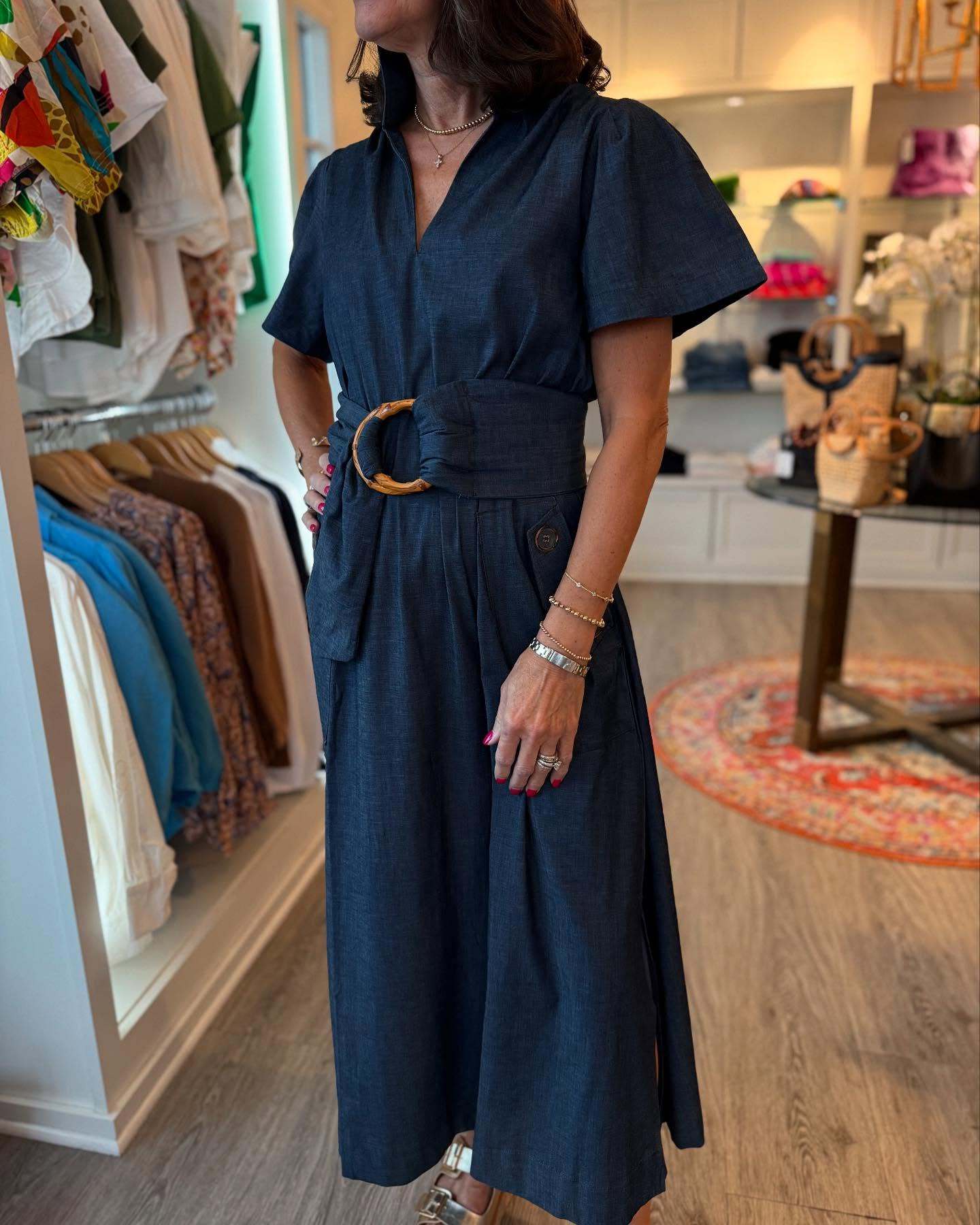 V-Neck Belt Maxi Dress