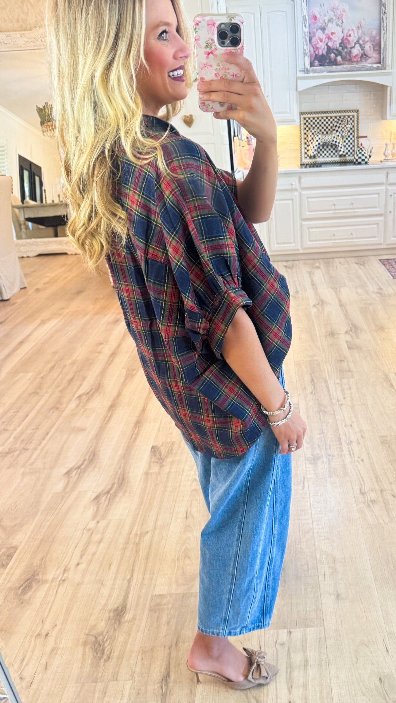 Navy Multi Oversized Button-Down Plaid Shirt
