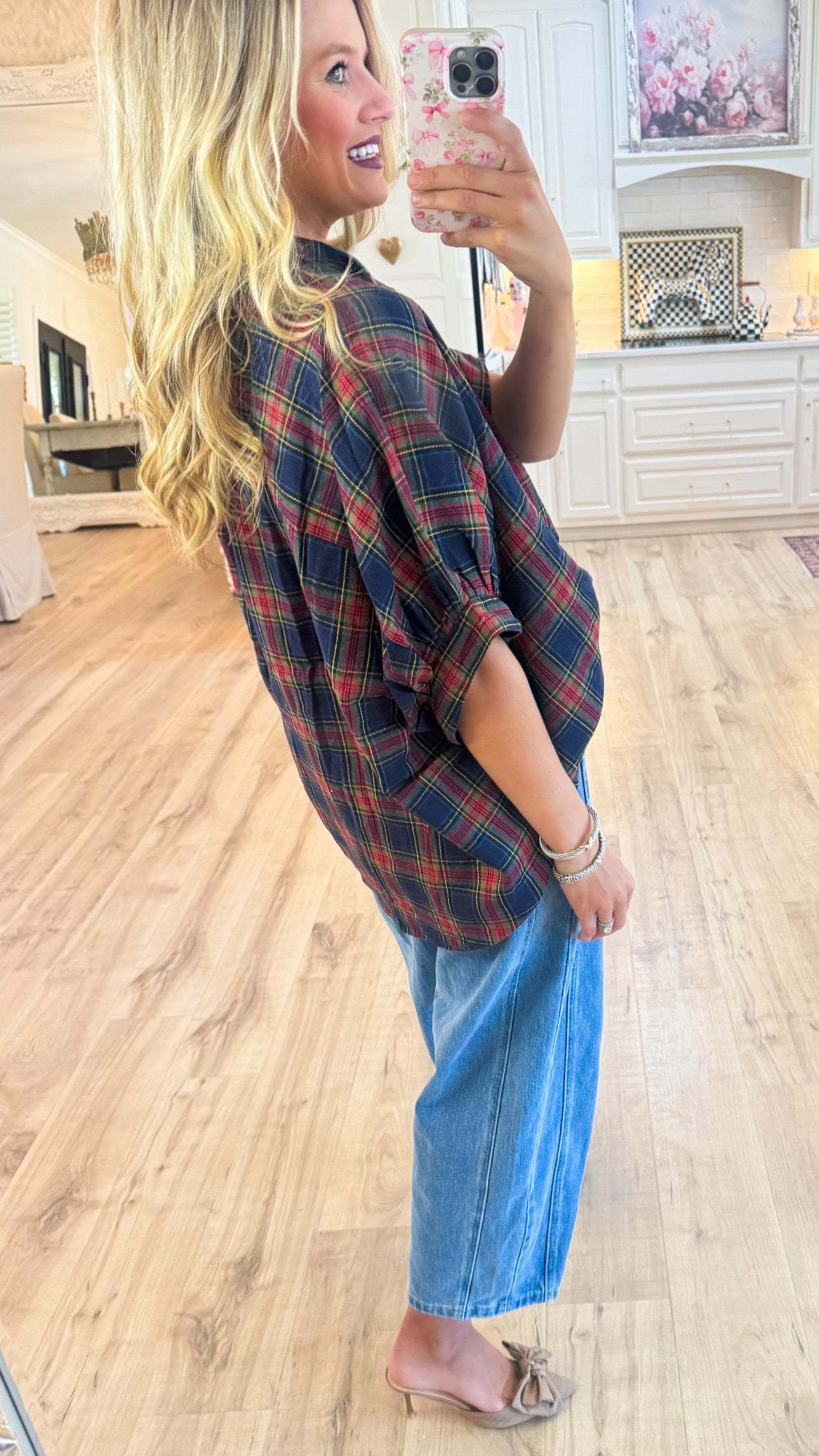 Navy Multi Oversized Button-Down Plaid Shirt