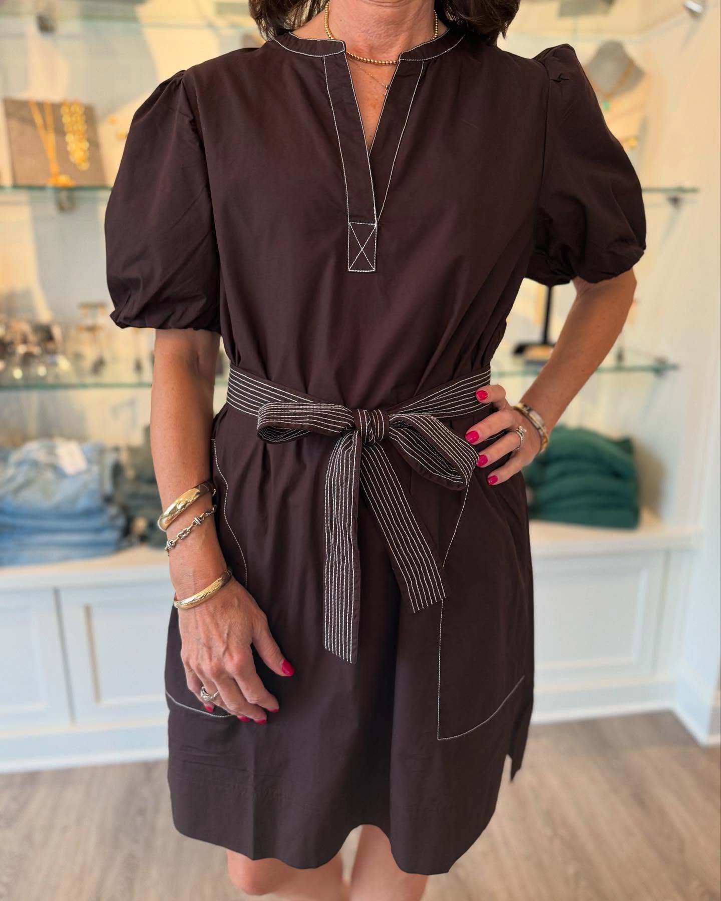V-Neck Belt Pockets Dress