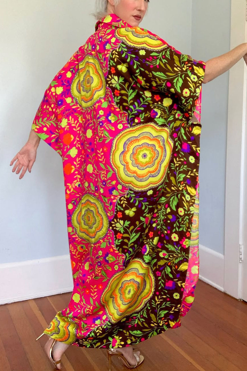 Vintage Floral Zipper Caftan Dress