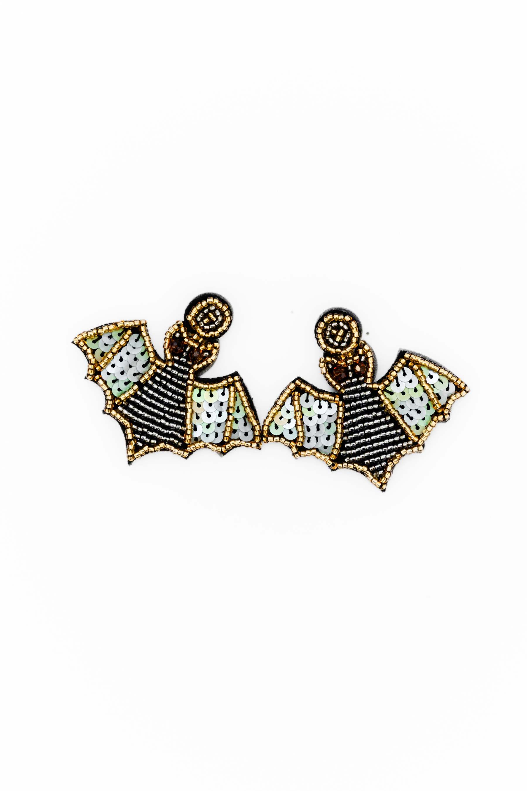 Bat Seed Bead And Sequin Earrings