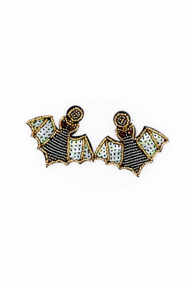 Bat Seed Bead And Sequin Earrings