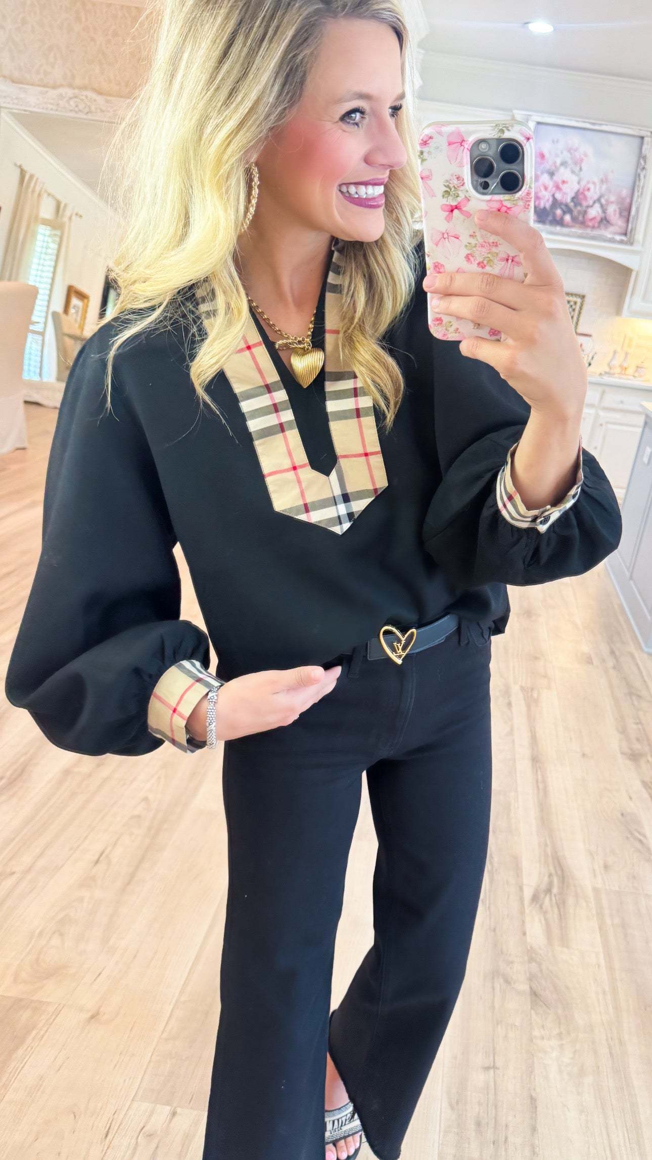 Black and Taupe Accent Blouse